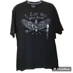 DKNY L. East Side Black Textured Fleur de Lis T Shirt - XL - NWT